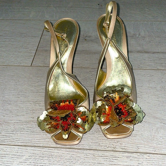 Sergio Rossi platform heel floral sequin toe Y2K vintage square toe gorgeous 9.5 - Picture 2 of 14